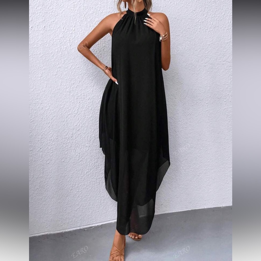 SHEIN - EARO Black Sleeveless Asymmetric Hem Dress (Size: 6)
